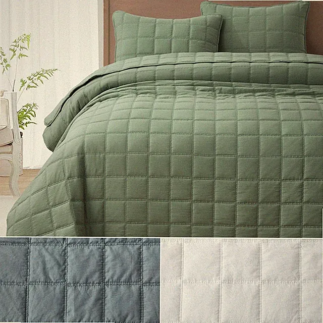 Chezmoi Collection Branson Detailed Square Stitch Microfiber Quilt Bedspread Set